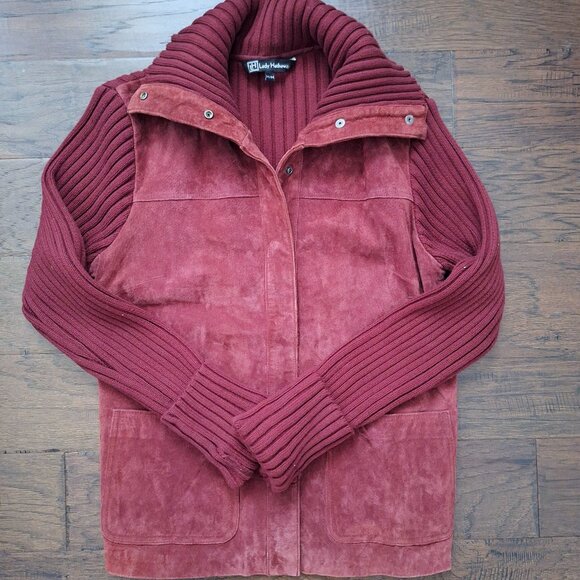 Lady Hathaway Bordeaux Red Suede Sweater Button-Down Jacket - Picture 2 of 8